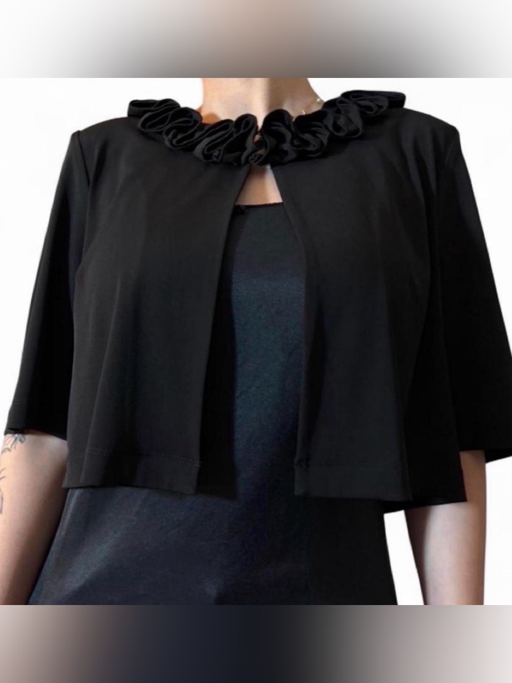 Black Rosette Collar 3/4 Sleeve Cardigan